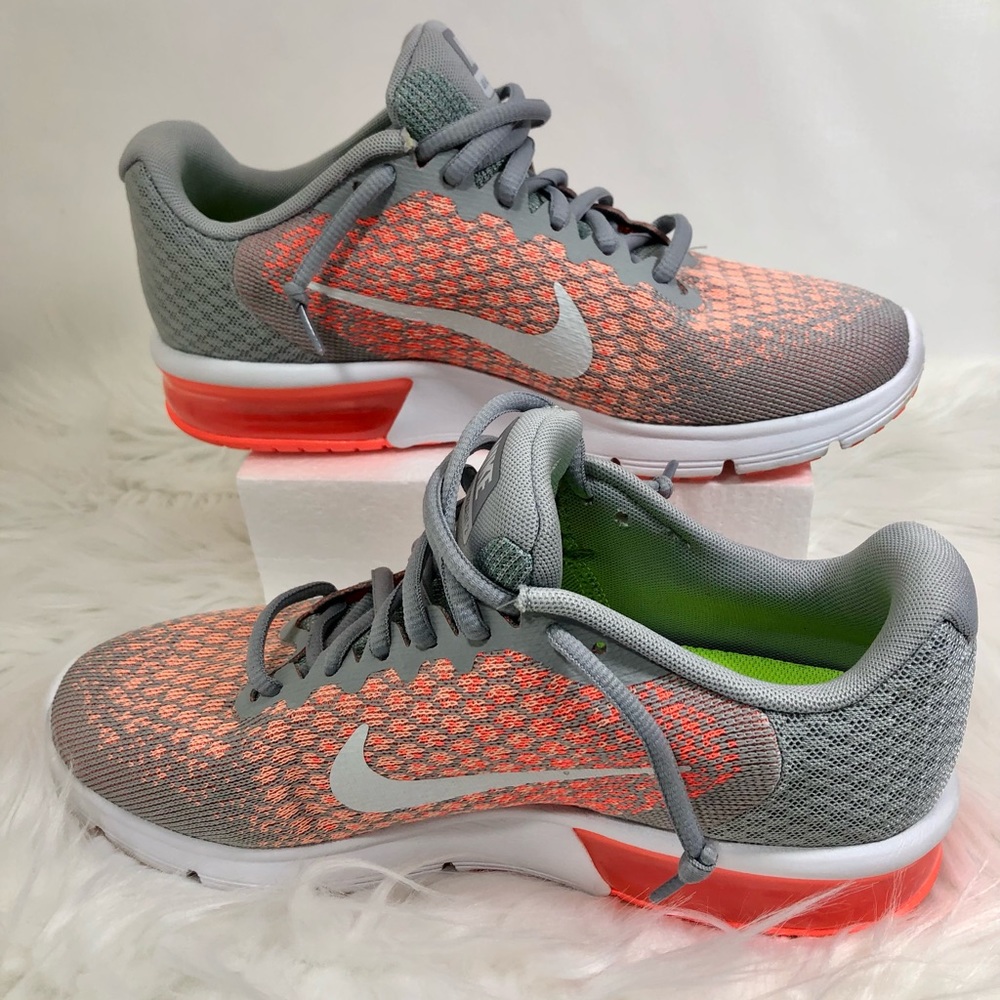 PreOwned Nike Women’s Air Max Sequent 2 Gray and Orange Running Shoes, Size 9